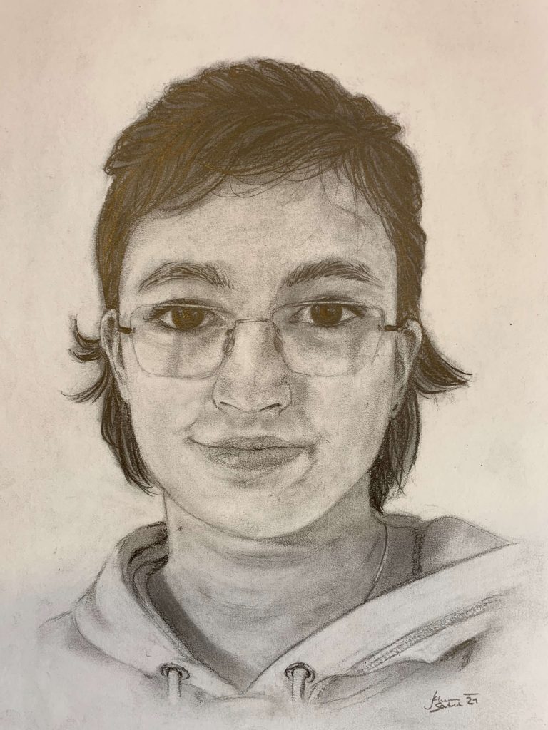Sebstportrait Bleistiftzeichnung Johanna Brille