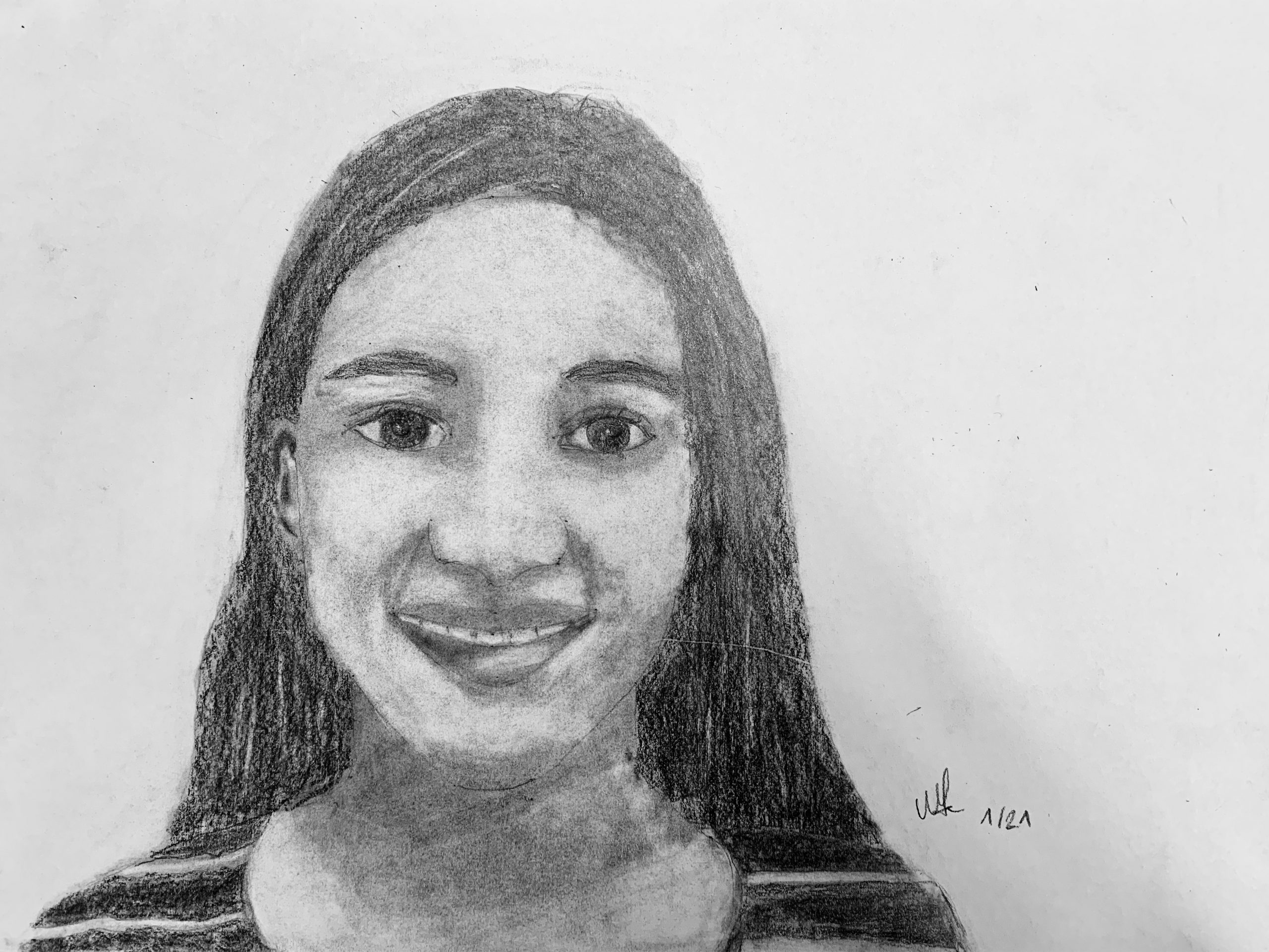Mona, Selbstportrait, Bleistift mit Graphitpulver